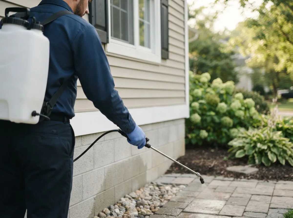 Pest control technician inspecting a home in Walkersville, WV
